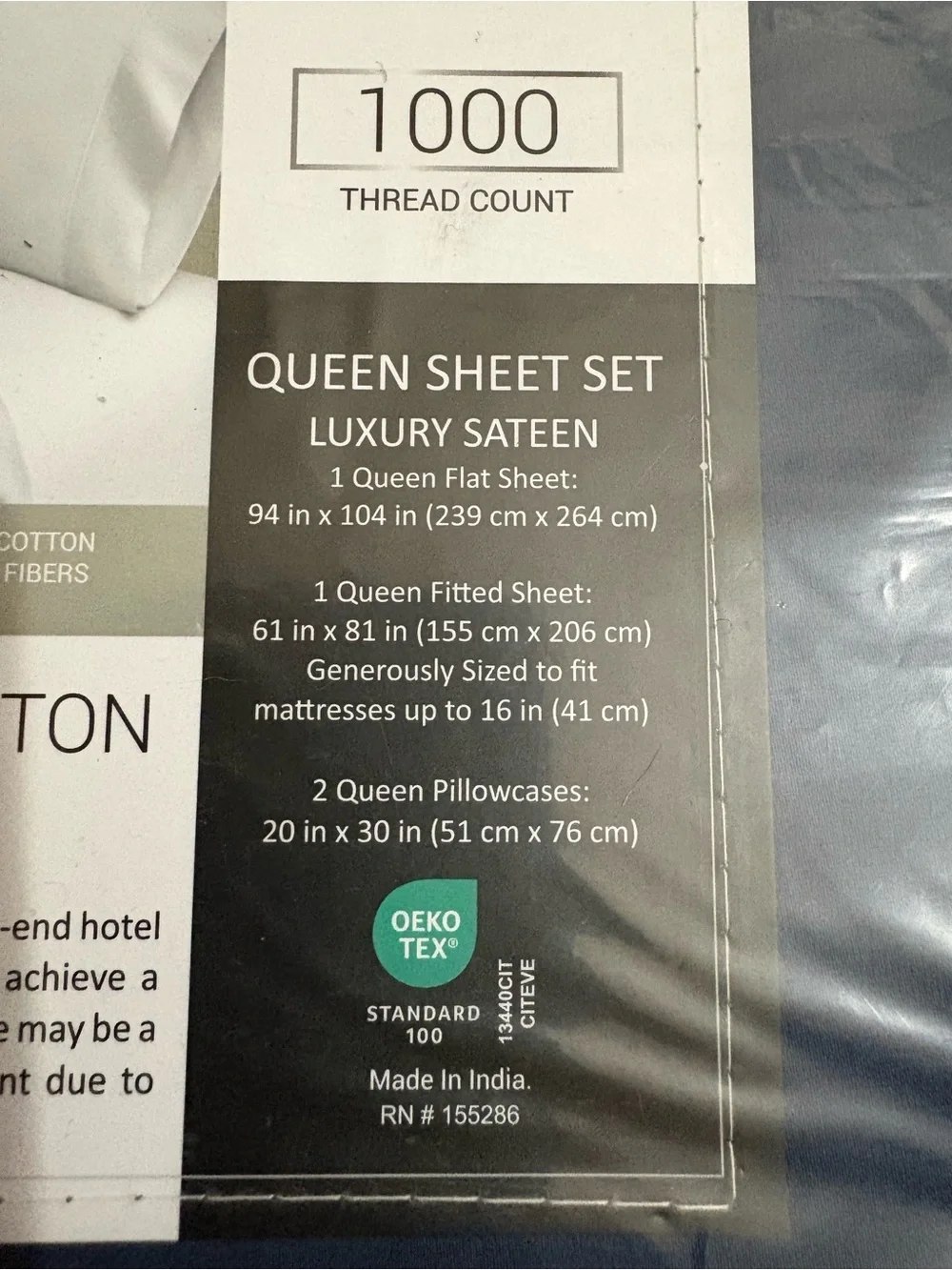 Lane Linen 1000 Thread Count Egyptian Cotton Queen Sheet Set - Denim Blue